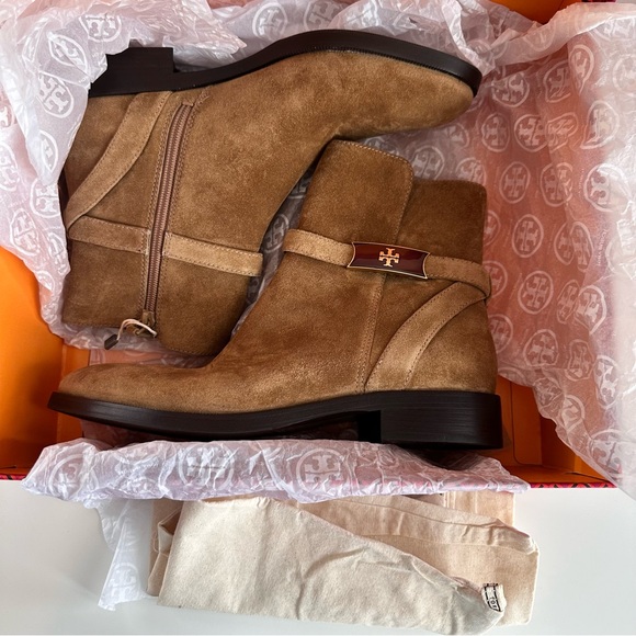 Tory Burch Perrine Suede Ankle Boots Camel Size 10 NIB - Picture 3 of 9